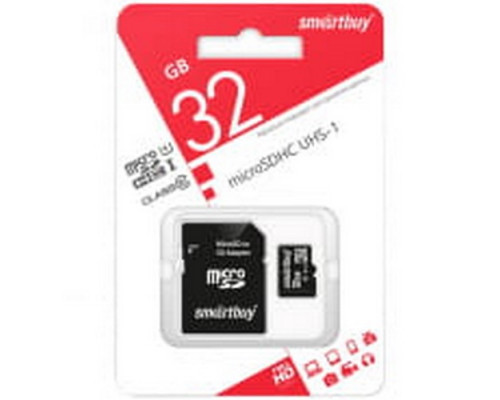 Карта памяти microSDHC 32Gb class10 с адаптером Smartbuy