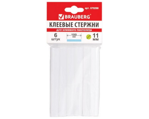 Клеевые стержни диаметр 11мм 06шт 100мм Brauberg