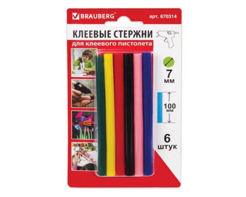 Клеевые стержни диаметр 7мм 6шт 100мм Brauberg